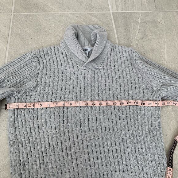 DKNY Gray Cowl Neck Cable Knit Sweater Size L 100% Cotton - Picture 3 of 6